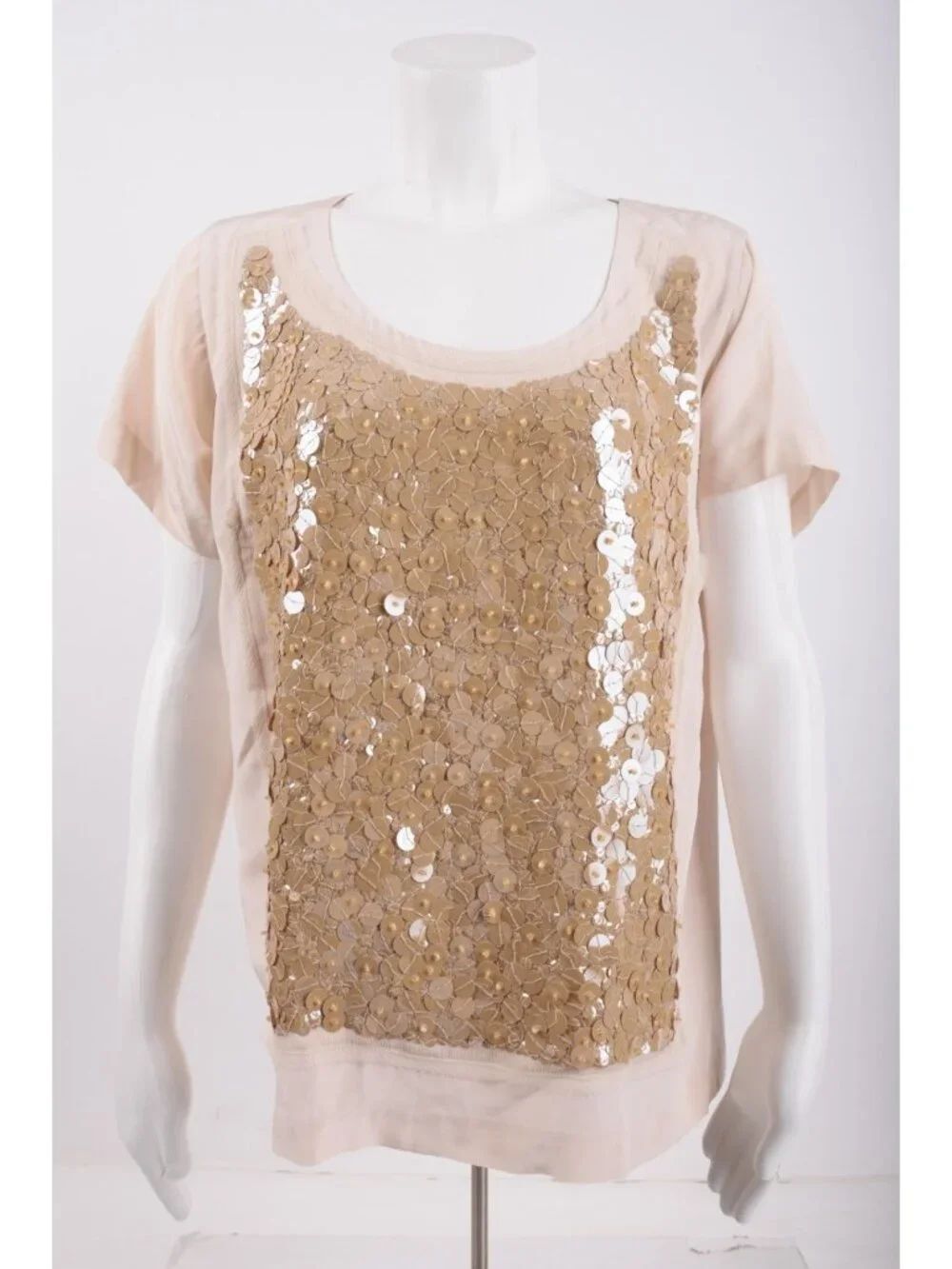 J.Crew Womens Blouse Top Medium Pink Gold Sequin Silk Short Sleeve Lined NWT 148